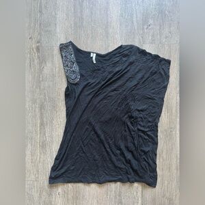 Studio Y Black One-Shoulder Top with Embellishments
